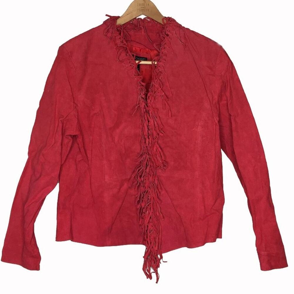 Dialogue Cowboy Fringe Leather Jacket Western Blazer Long Sleeve Red BOHO XL